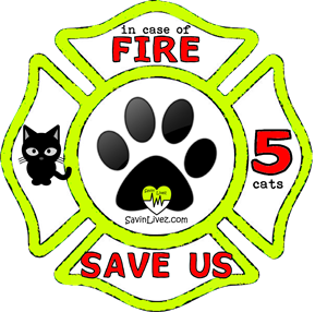 reflective 5 cats rescue decal, 5 cats alert, save my pets, 5 cats alert sticker, 5 cats window sticker, 5 cats inside, 5 cats emergency decal, 5 cats inside decal, 5 cats finder, 5 cats rescue alert decal, firefighter decal, refelctive decal, reflective sticker, in case of fire, firefighter decal, fire department